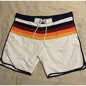 Adam Levine Board Shorts Mens XL White Striped Swim Trunks Beach Surf Lined